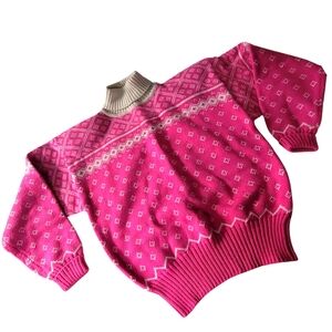 SLALOM | Vintage Pink & White Knit Ski Sweater, Sz.  M